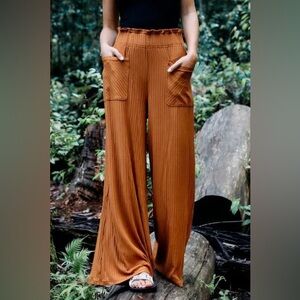FP Movement - Women’s Wide-Leg Ribbed Pants in Rust (L)